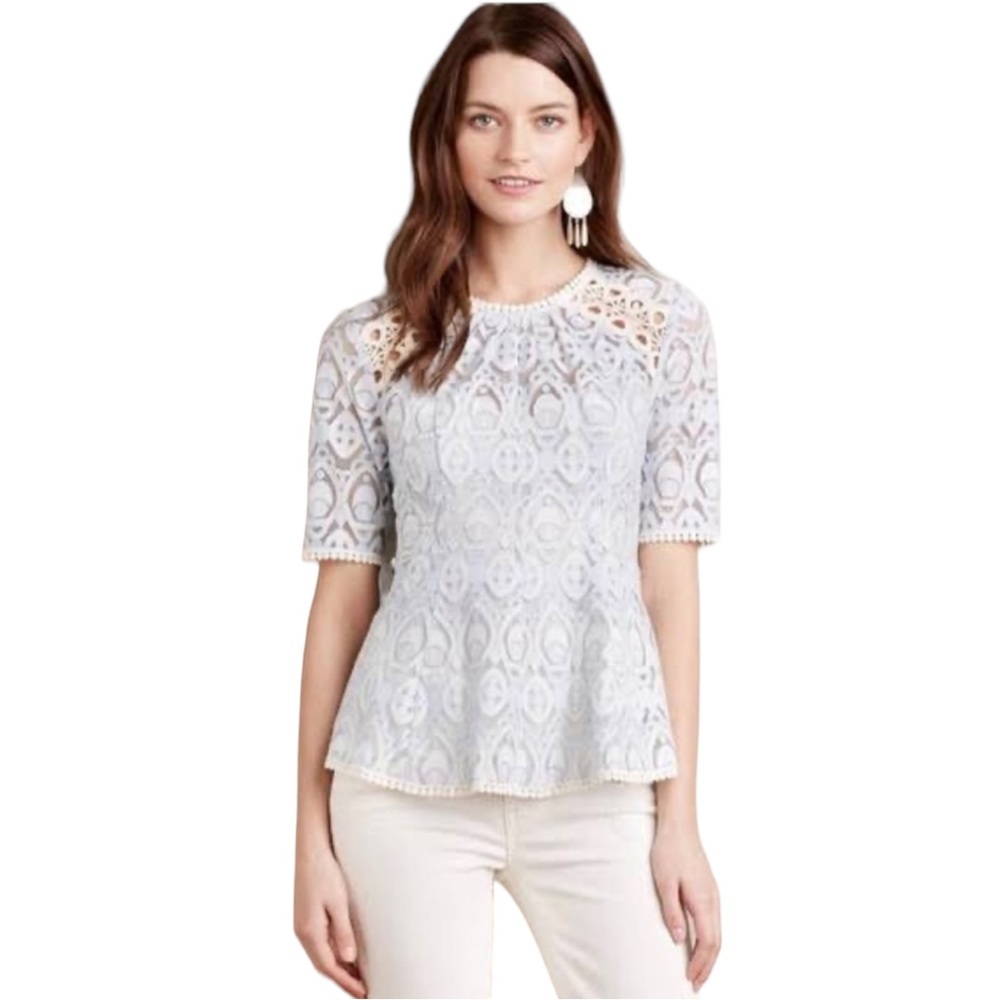 Anthropologie HD In Paris Blue Lace Top Blouse